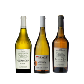 3 bouteilles - Chignin Bergeron, Domaine Plantin, Côtes-du-Jura "Tradition" et Macvin du Jura du Domaine Bertet Bondet