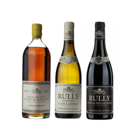 3 bouteilles - Rully "Clos de la Folie",  Rully "Clos Bellecroix", Vieille Eau de Vie de Marc de Bourgogne, Domaine de la Folie